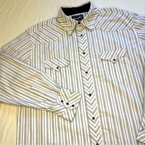 Wrangler Men’s XL Pearl Snap Western Shirt Black And White Stripes Double Pocket